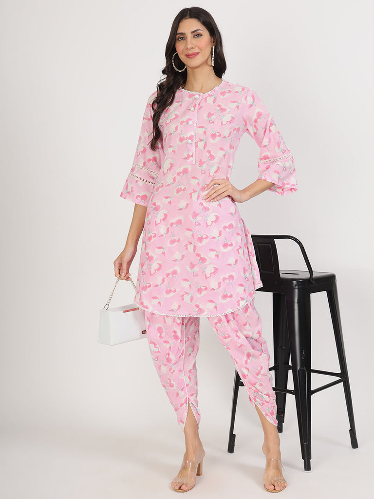 Women's Pink Floral Printed Cotton Co-Ord Set
