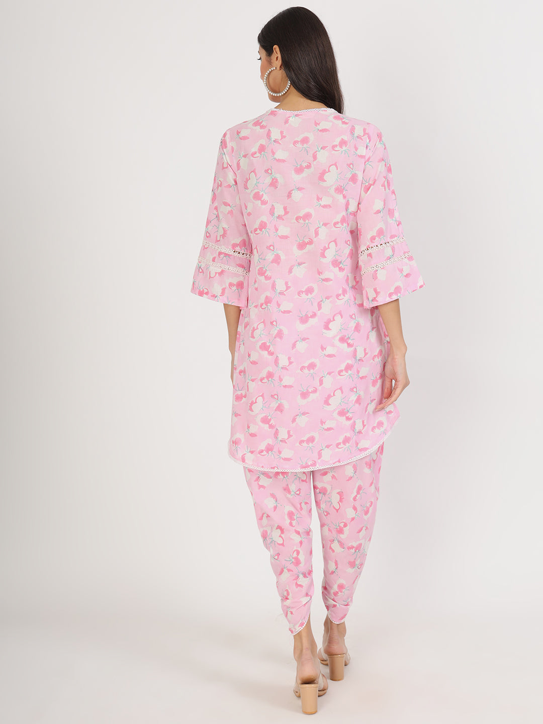 Women's Pink Floral Printed Cotton Co-Ord Set - Taantav