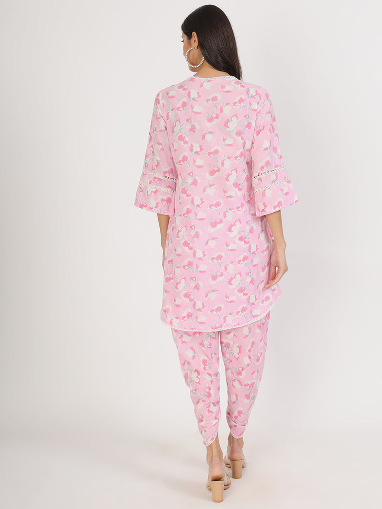 Women's Pink Floral Printed Cotton Co-Ord Set