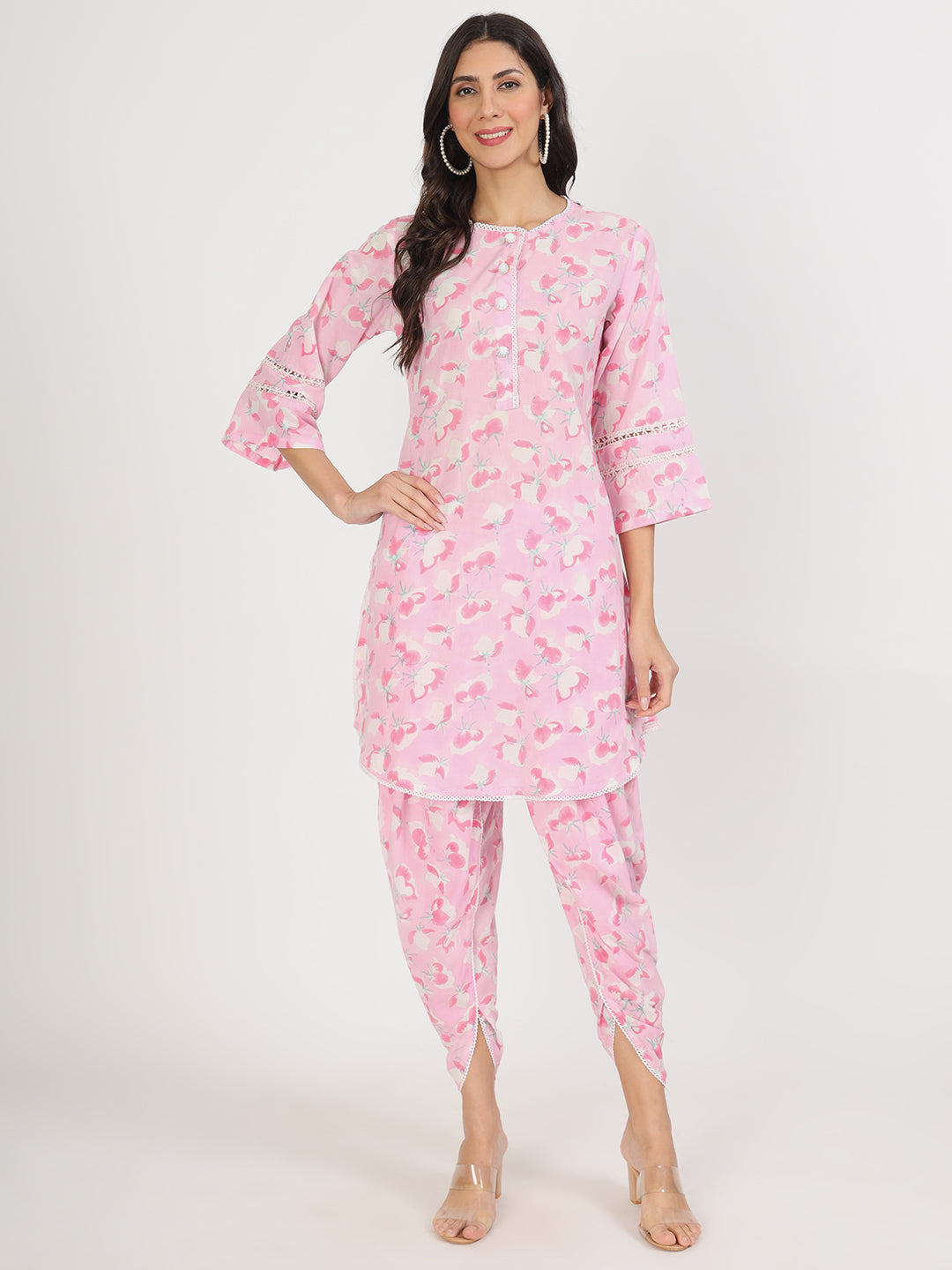 Women's Pink Floral Printed Cotton Co-Ord Set - Taantav