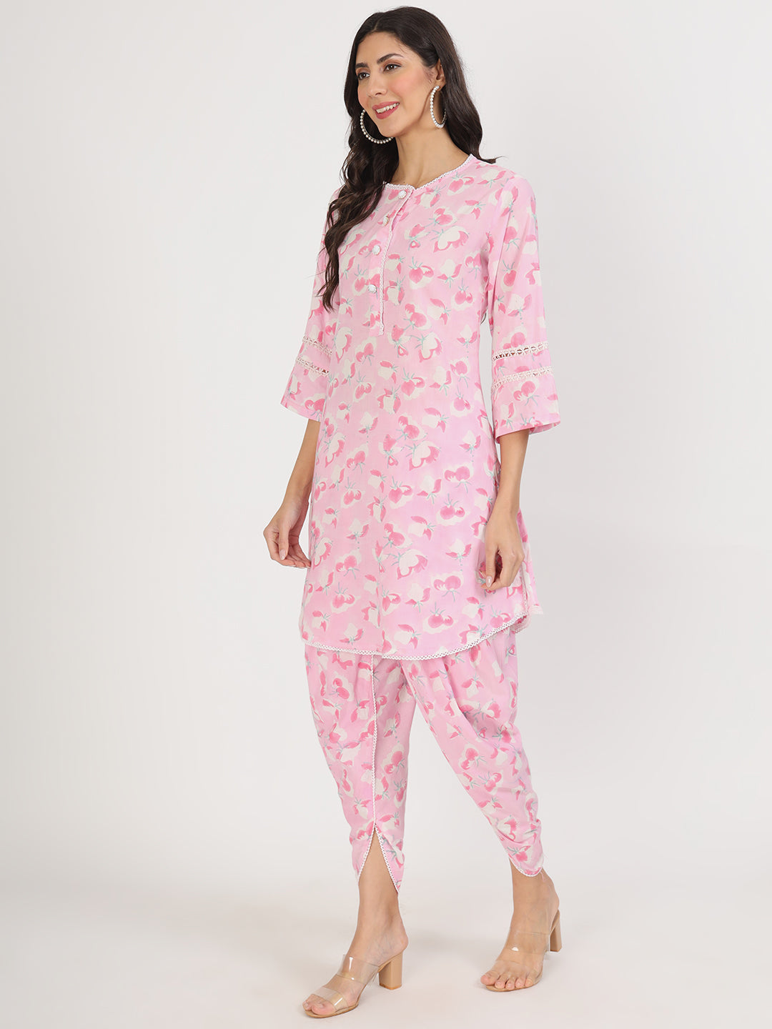 Women's Pink Floral Printed Cotton Co-Ord Set - Taantav