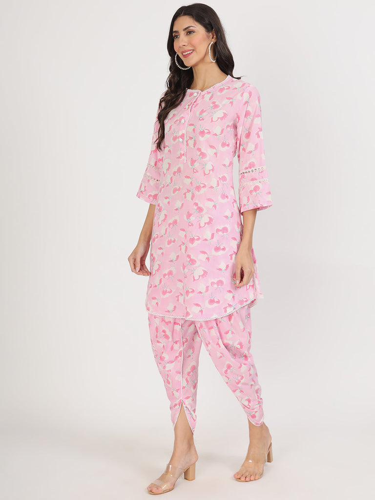 Women's Pink Floral Printed Cotton Co-Ord Set