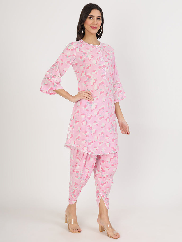 Women's Pink Floral Printed Cotton Co-Ord Set