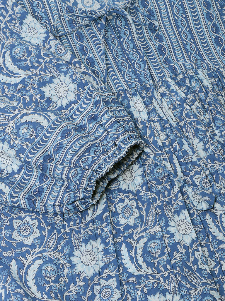 Women's Blue Printed Cotton Peplum top