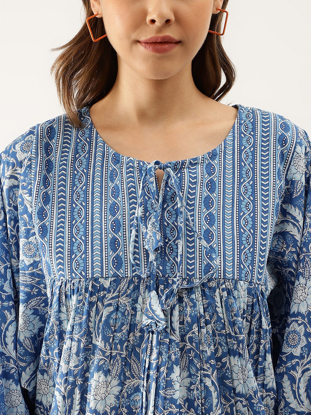 Women's Blue Printed Cotton Peplum top - Taantav