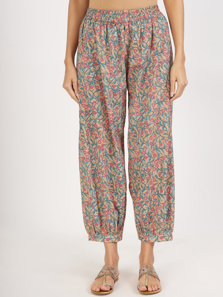 Women's Beige Floral Printed Cotton Co-ord Set