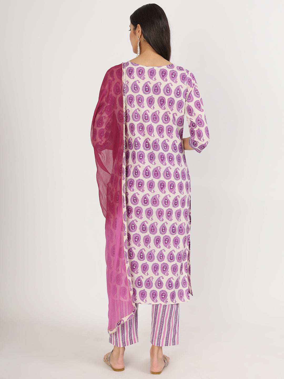 Women's Purple Floral Print Cotton Kurta pant with Dupatta set for women - Taantav