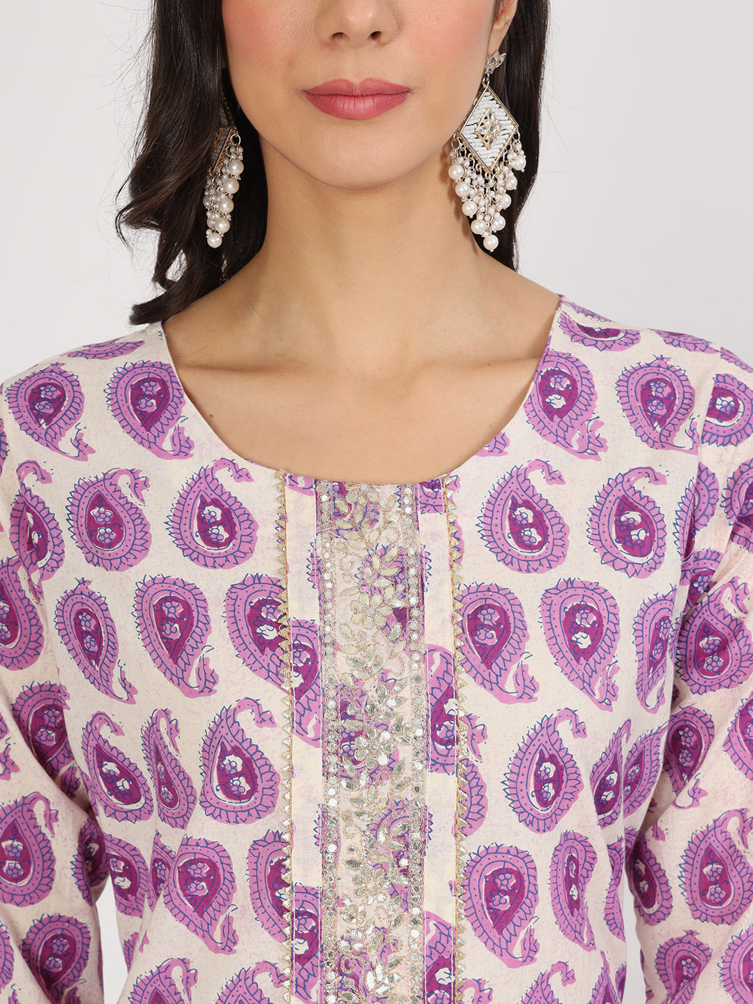 Women's Purple Floral Print Cotton Kurta pant with Dupatta set for women - Taantav