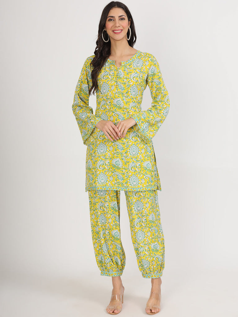 Women's Mustard Floral Print Rayon Co-ord set for women