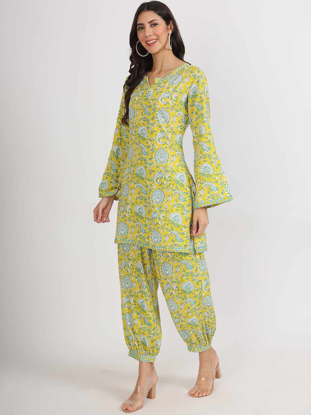 Women's Mustard Floral Print Rayon Co-ord set for women - Taantav