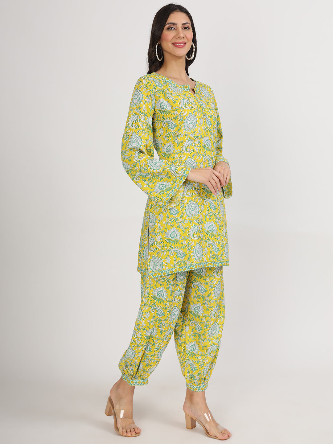 Women's Mustard Floral Print Rayon Co-ord set for women - Taantav