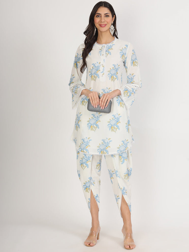 Women's off White Floral Print Rayon Co-ord set for women
