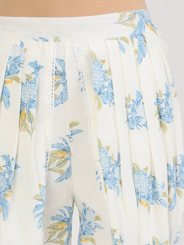Women's off White Floral Print Rayon Co-ord set for women