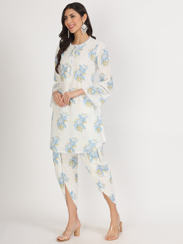Women's off White Floral Print Rayon Co-ord set for women