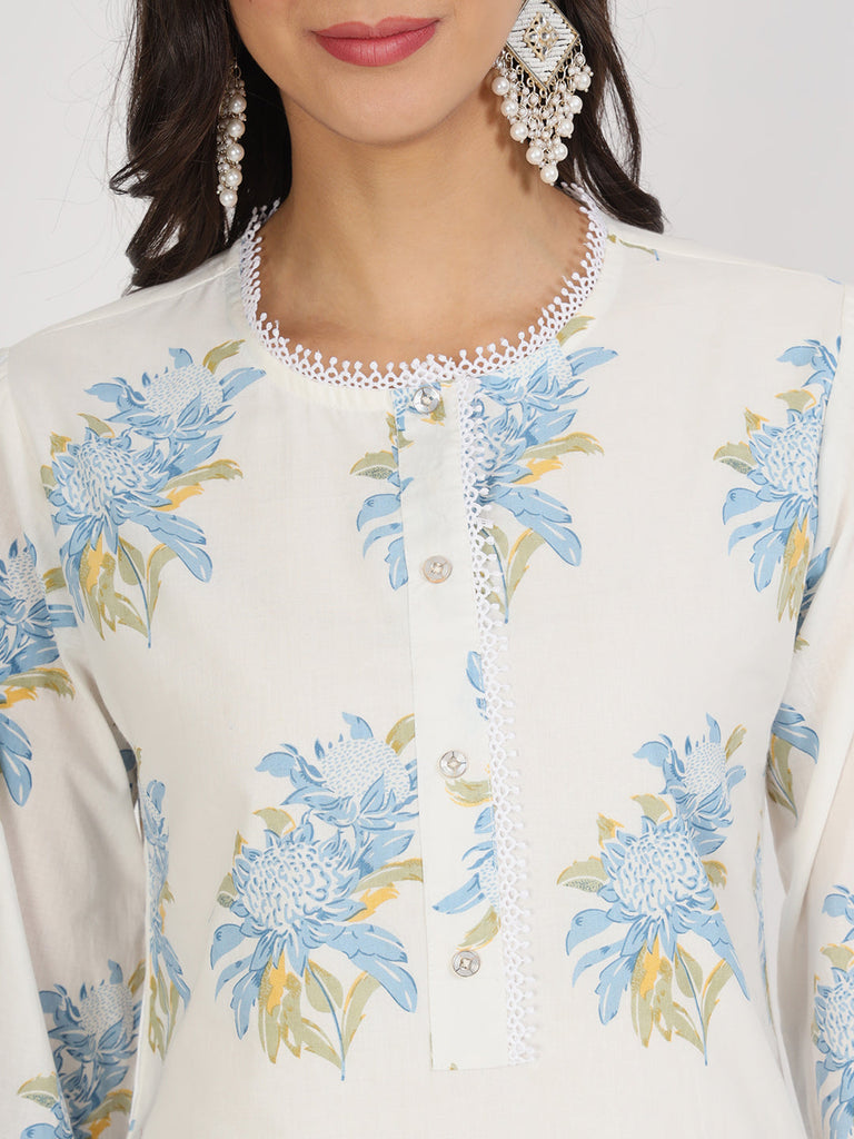 Women's off White Floral Print Rayon Co-ord set for women