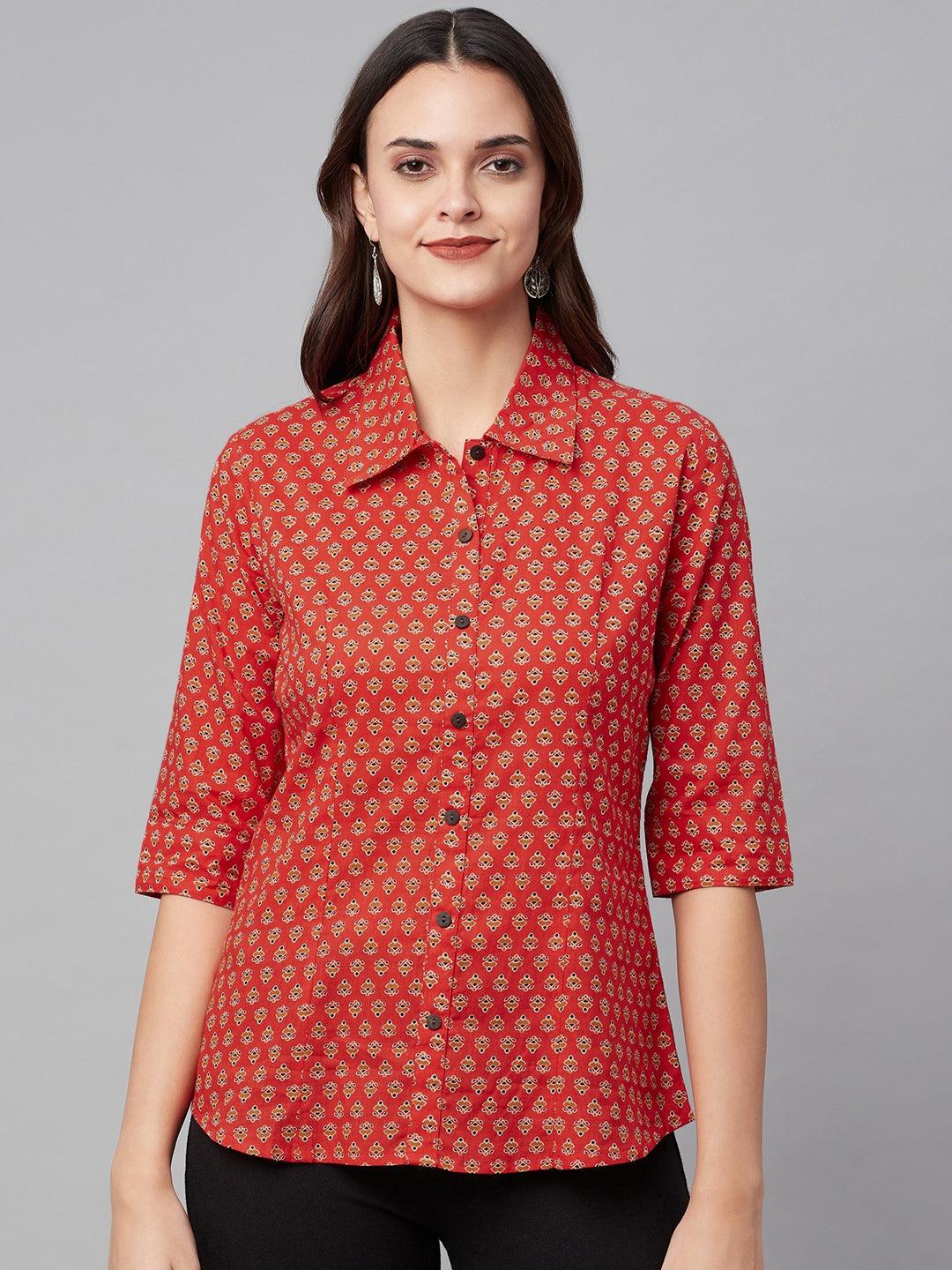 Women's Red Block Printed Casual Shirts - Taantav