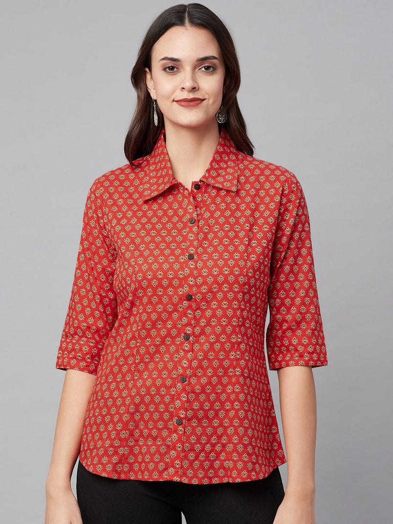 Women's Red Block Printed Casual Shirts