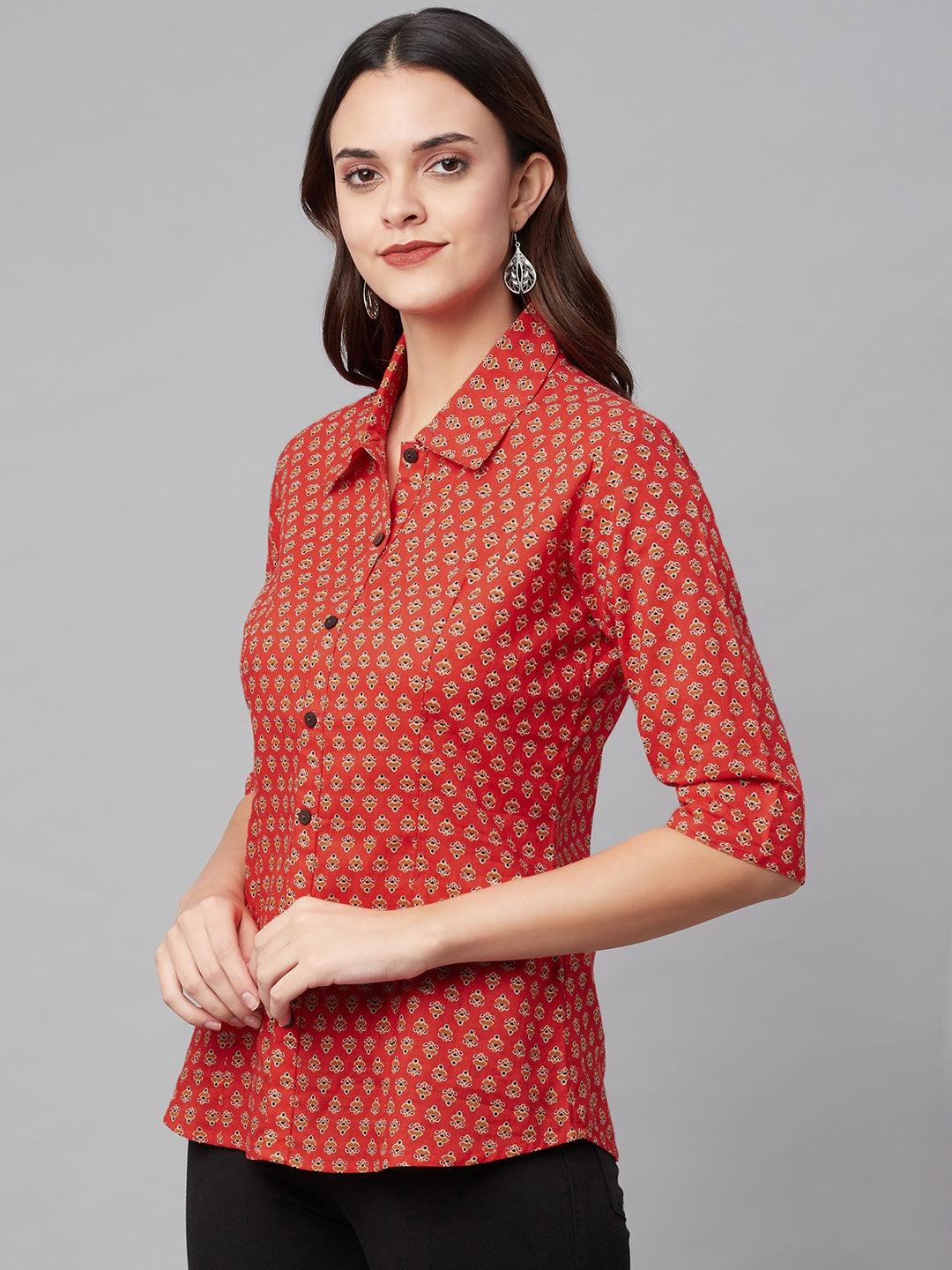 Women's Red Block Printed Casual Shirts - Taantav