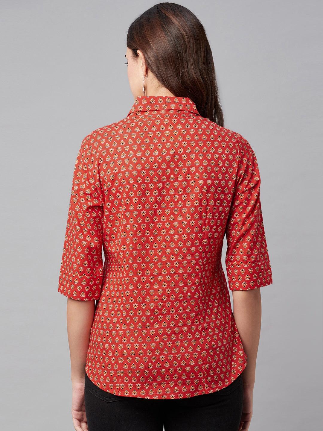 Women's Red Block Printed Casual Shirts - Taantav