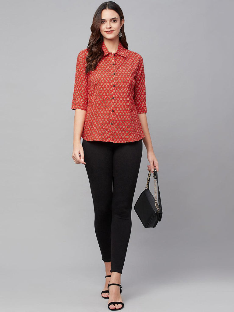 Women's Red Block Printed Casual Shirts