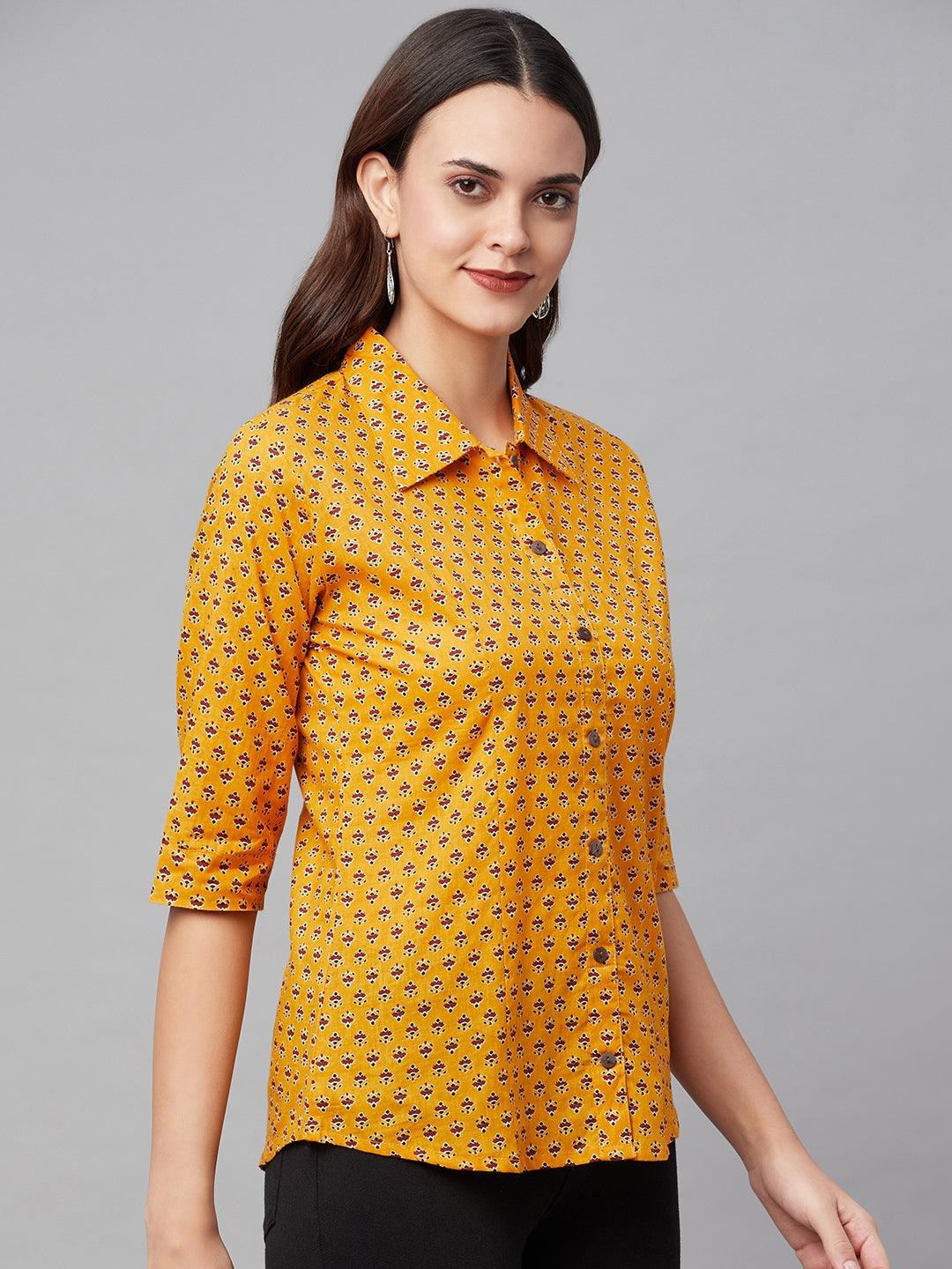 Women's Yellow Block Printed Casual Shirts - Taantav