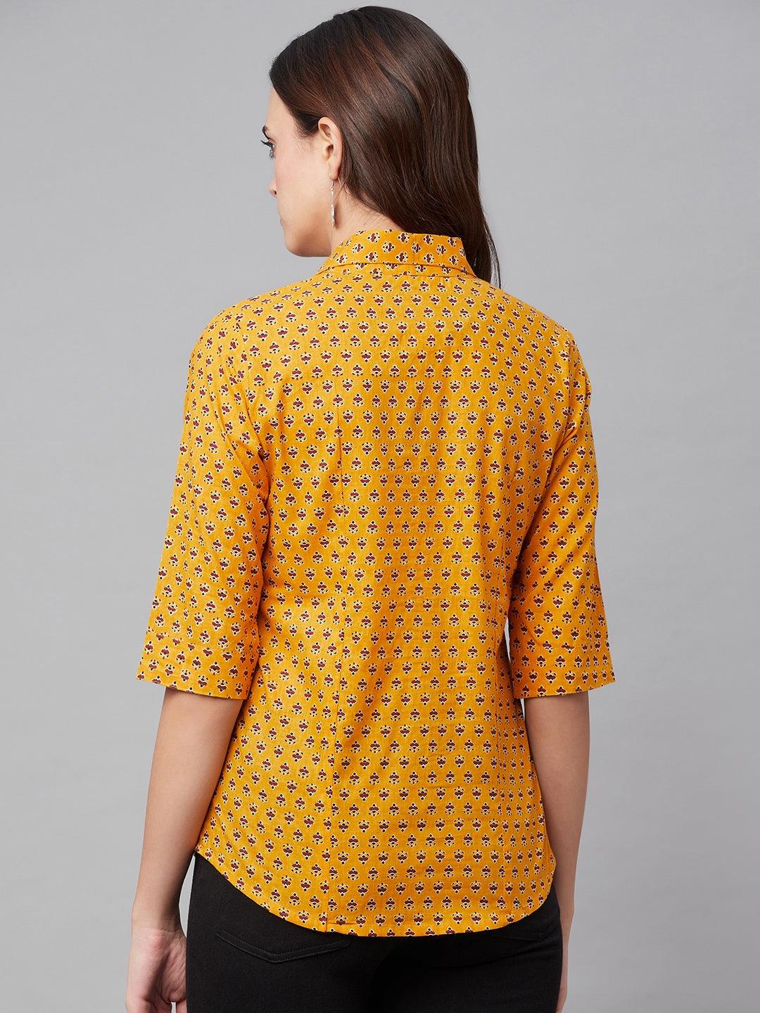 Women's Yellow Block Printed Casual Shirts - Taantav