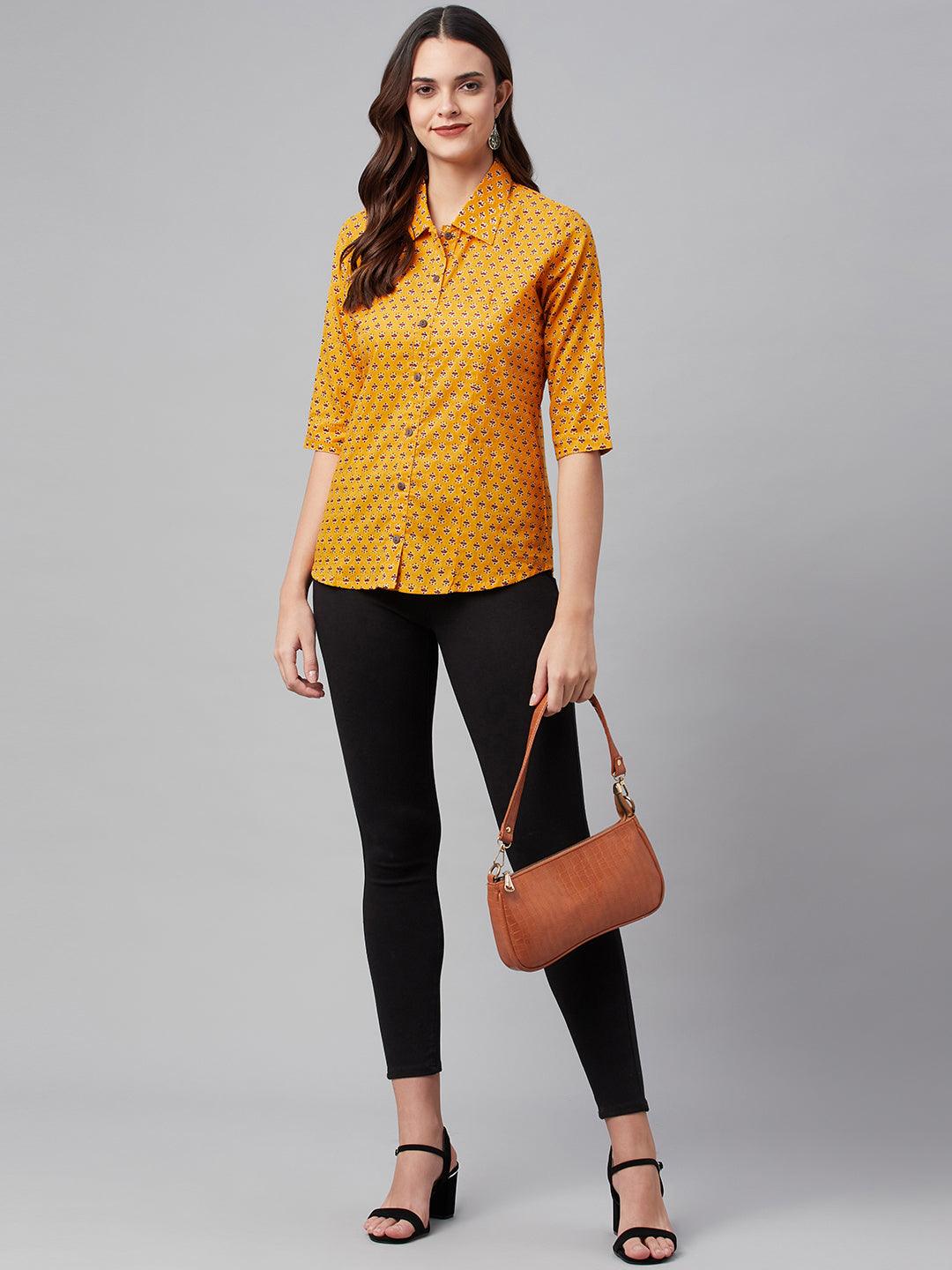 Women's Yellow Block Printed Casual Shirts - Taantav