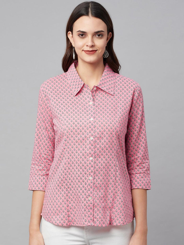 Women's Baby Pink Block Printed Casual Shirts