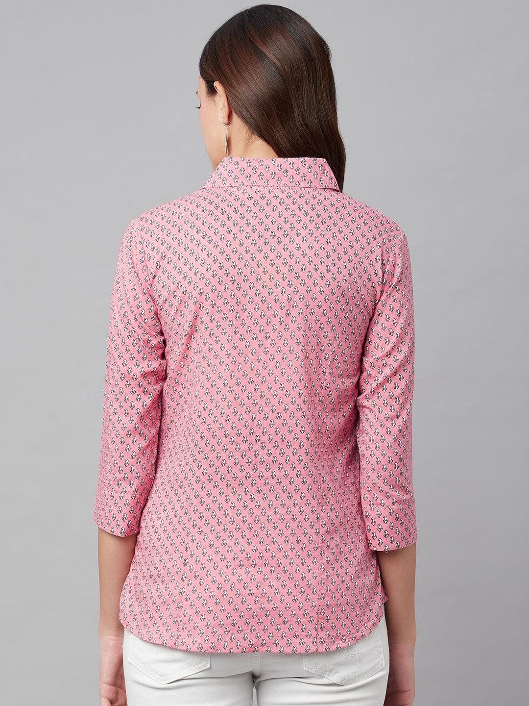 Women's Baby Pink Block Printed Casual Shirts - Taantav