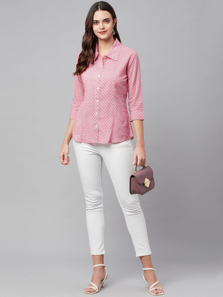 Women's Baby Pink Block Printed Casual Shirts