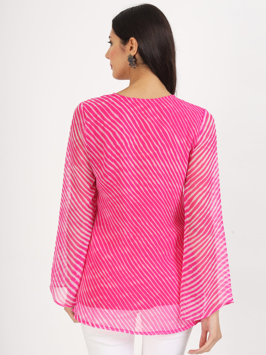 Women's Pink Leheriya Print Georgette Kurti - Taantav