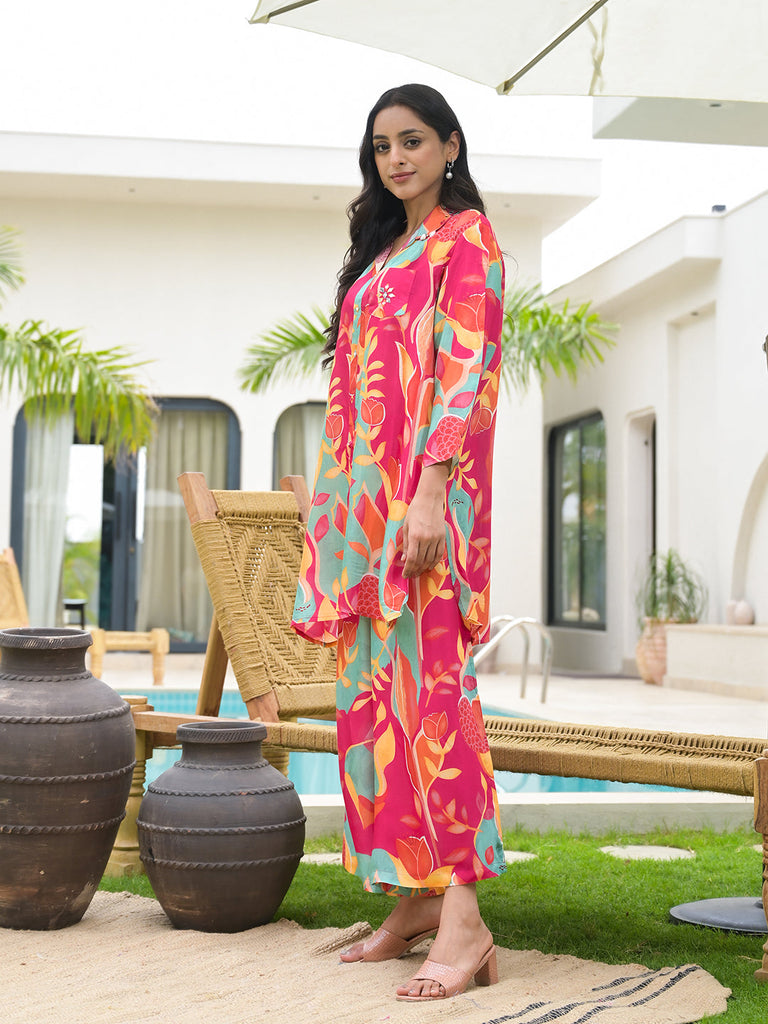 Women's Pink Multi Digital Printed Muslin Co-ord set