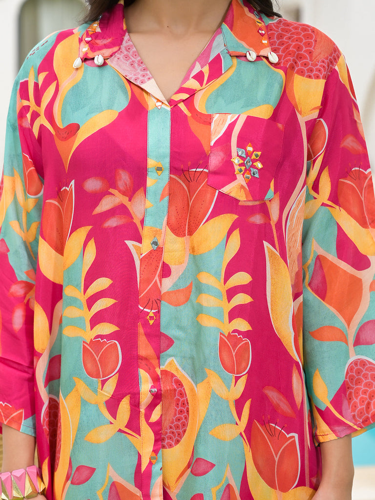 Women's Pink Multi Digital Printed Muslin Co-ord set