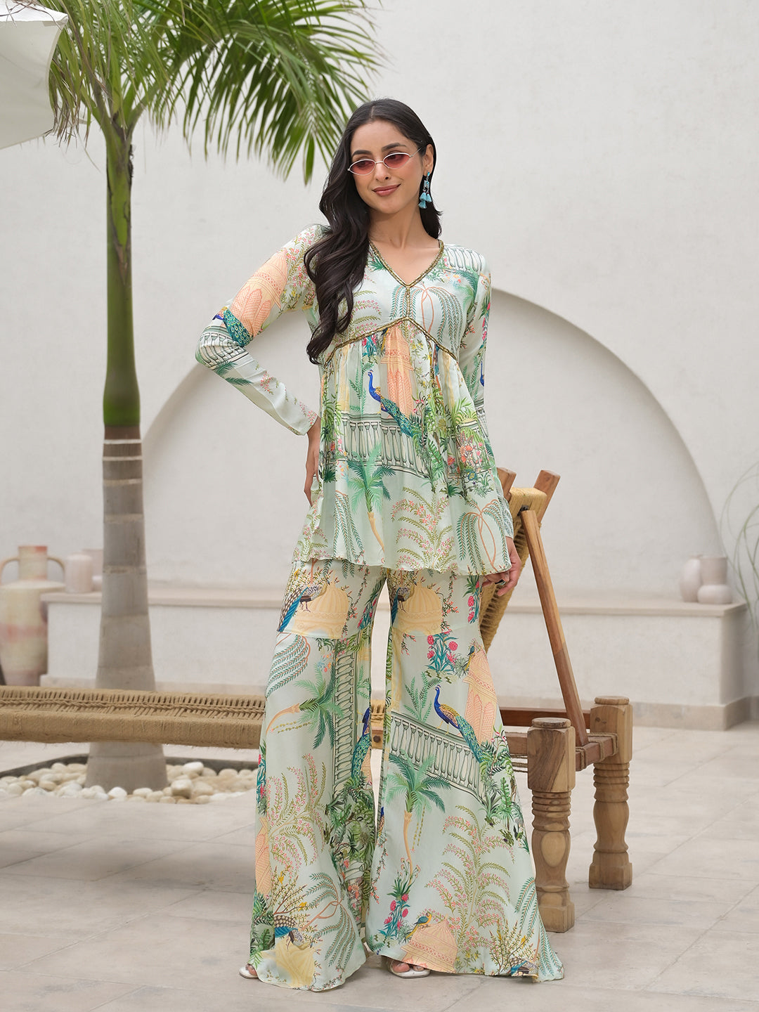 Women's Green Digital Printed Muslin Co-ord set - Taantav