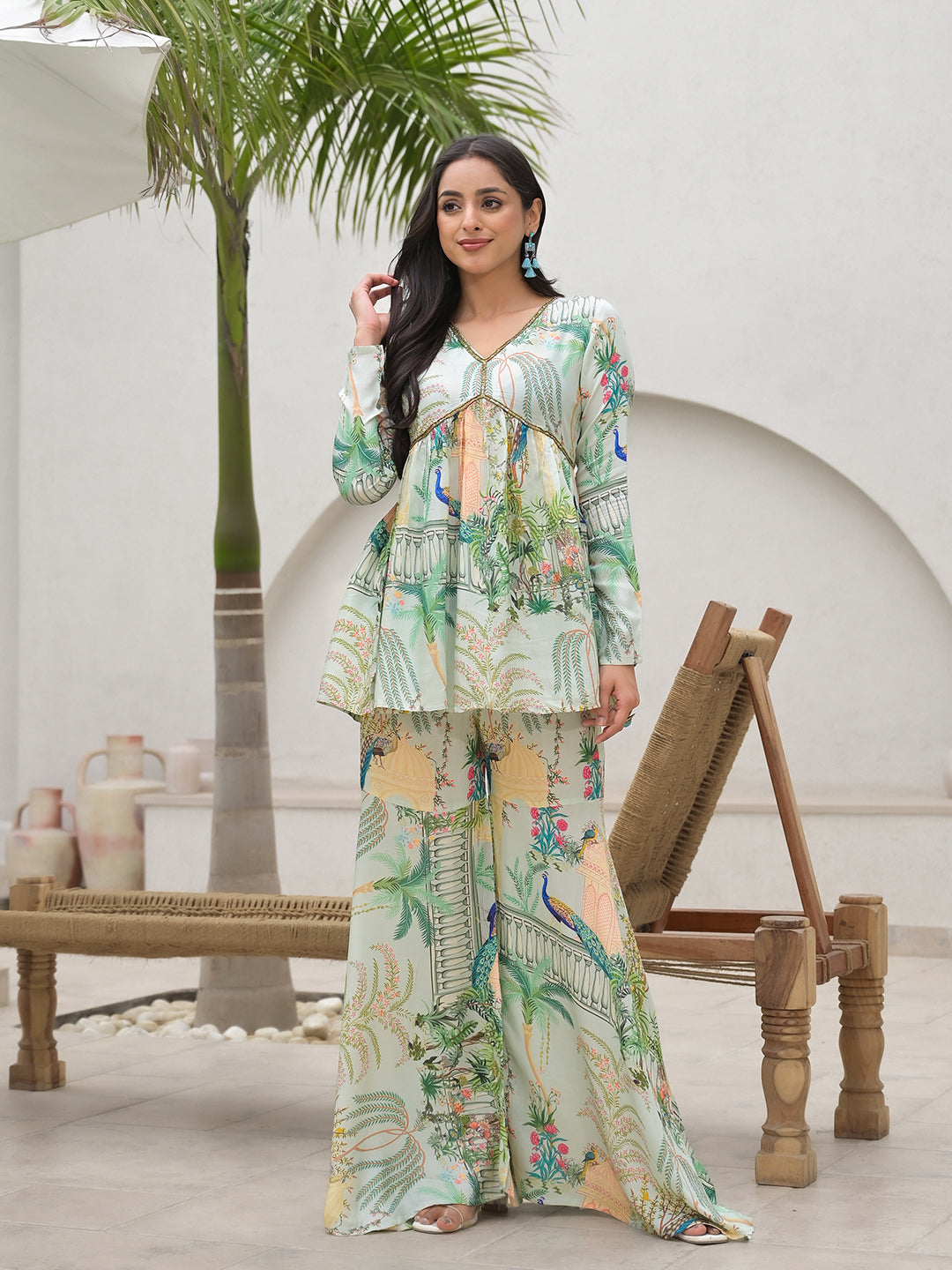 Women's Green Digital Printed Muslin Co-ord set - Taantav