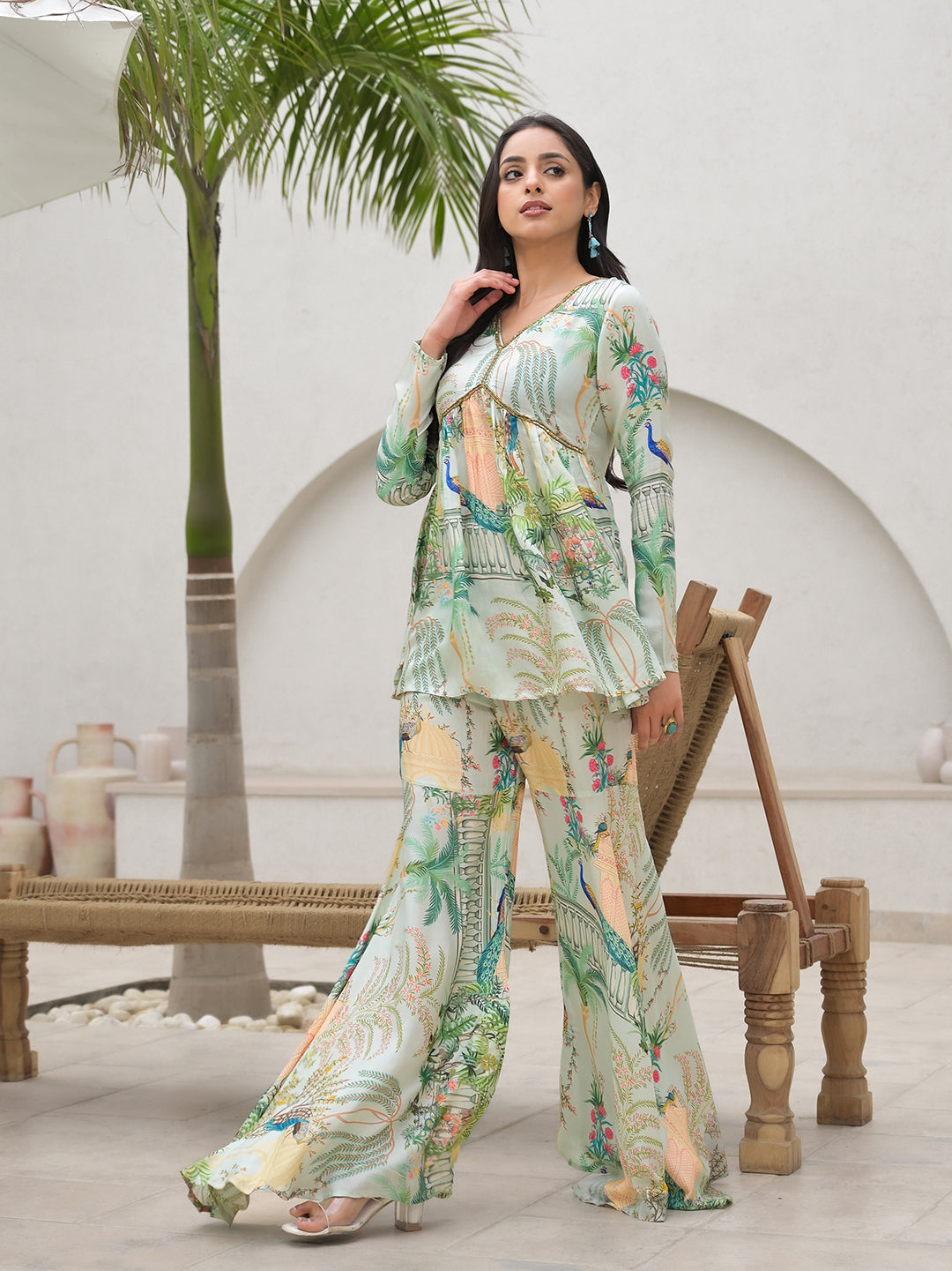 Women's Green Digital Printed Muslin Co-ord set - Taantav