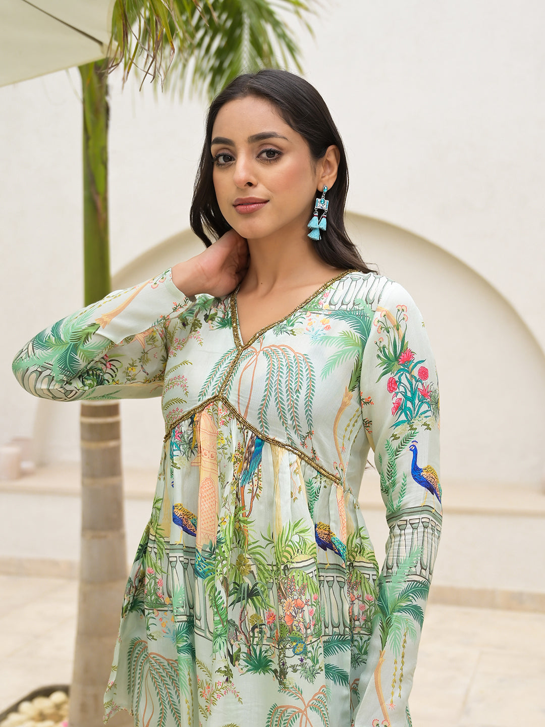 Women's Green Digital Printed Muslin Co-ord set - Taantav