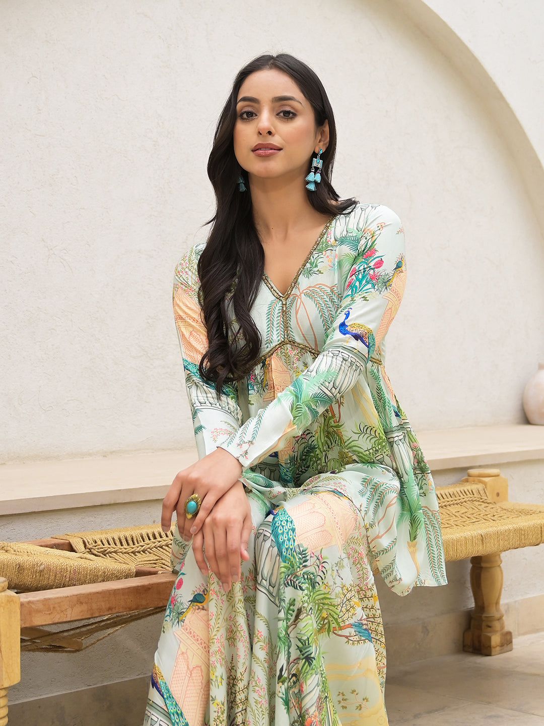 Women's Green Digital Printed Muslin Co-ord set - Taantav