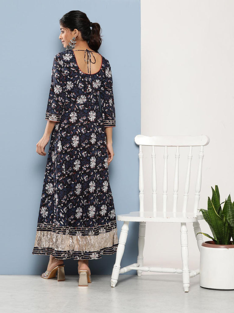 Women's Blue Cotton Anarkali Kurta