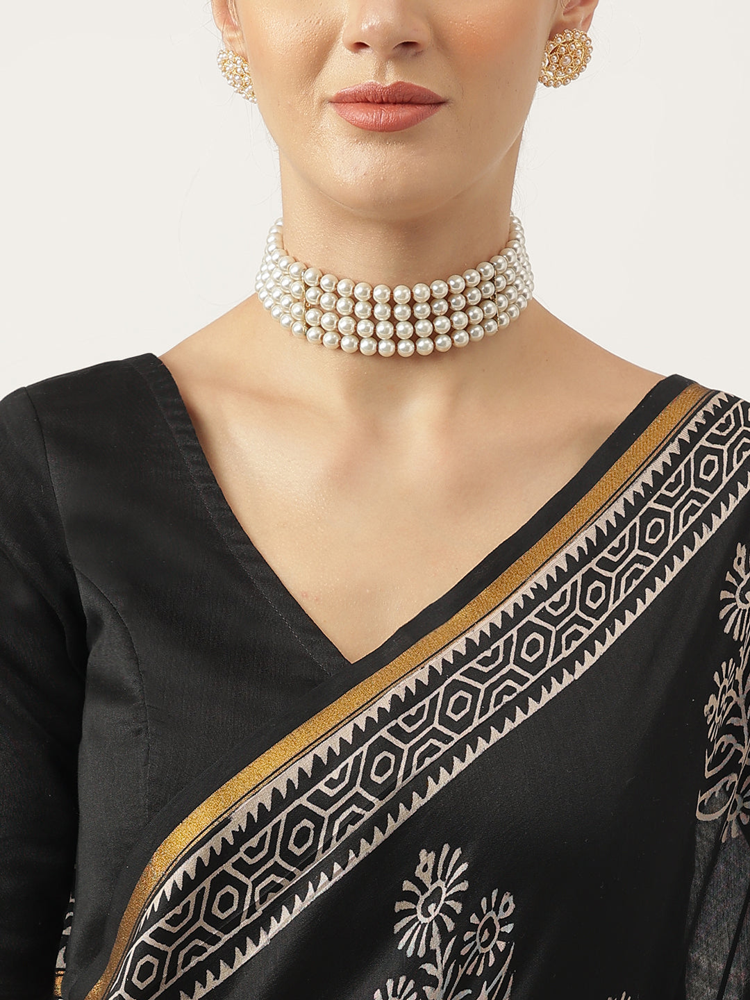 Women's Black Hand Block Chanderi Silk Saree - Taantav