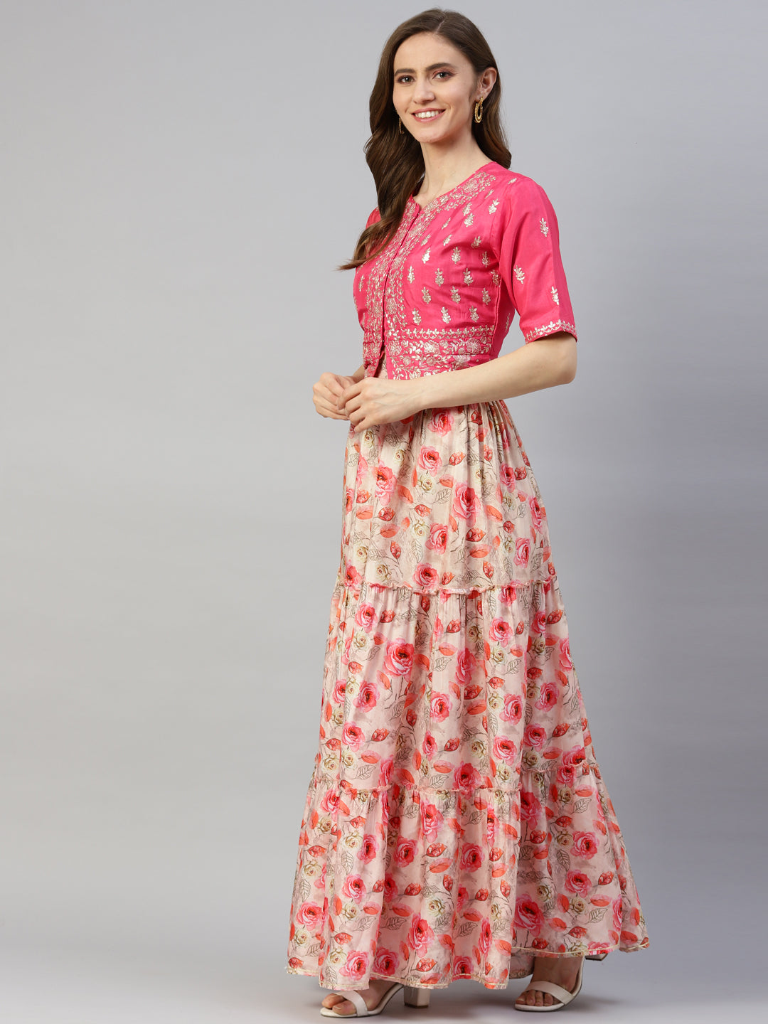 Women's Pink Raw Silk Top with skirt set - Taantav