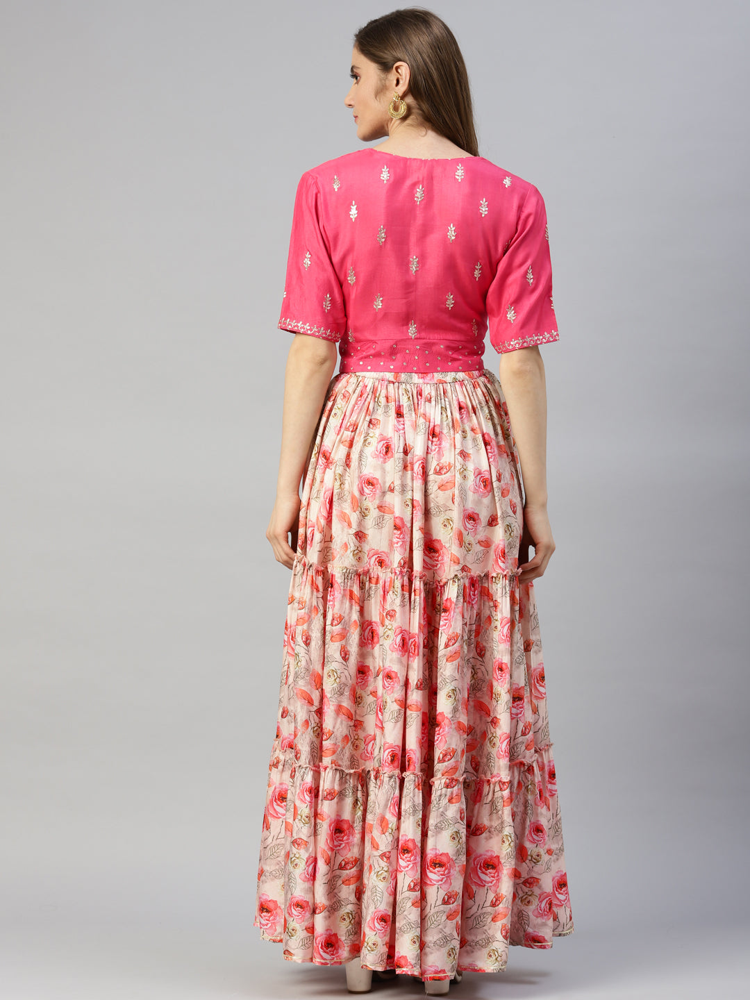 Women's Pink Raw Silk Top with skirt set - Taantav