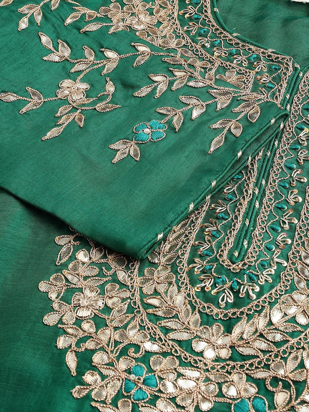 Women's Green uppada silk Hand embroidery Kurta Sharara with Organza dupatta - Taantav