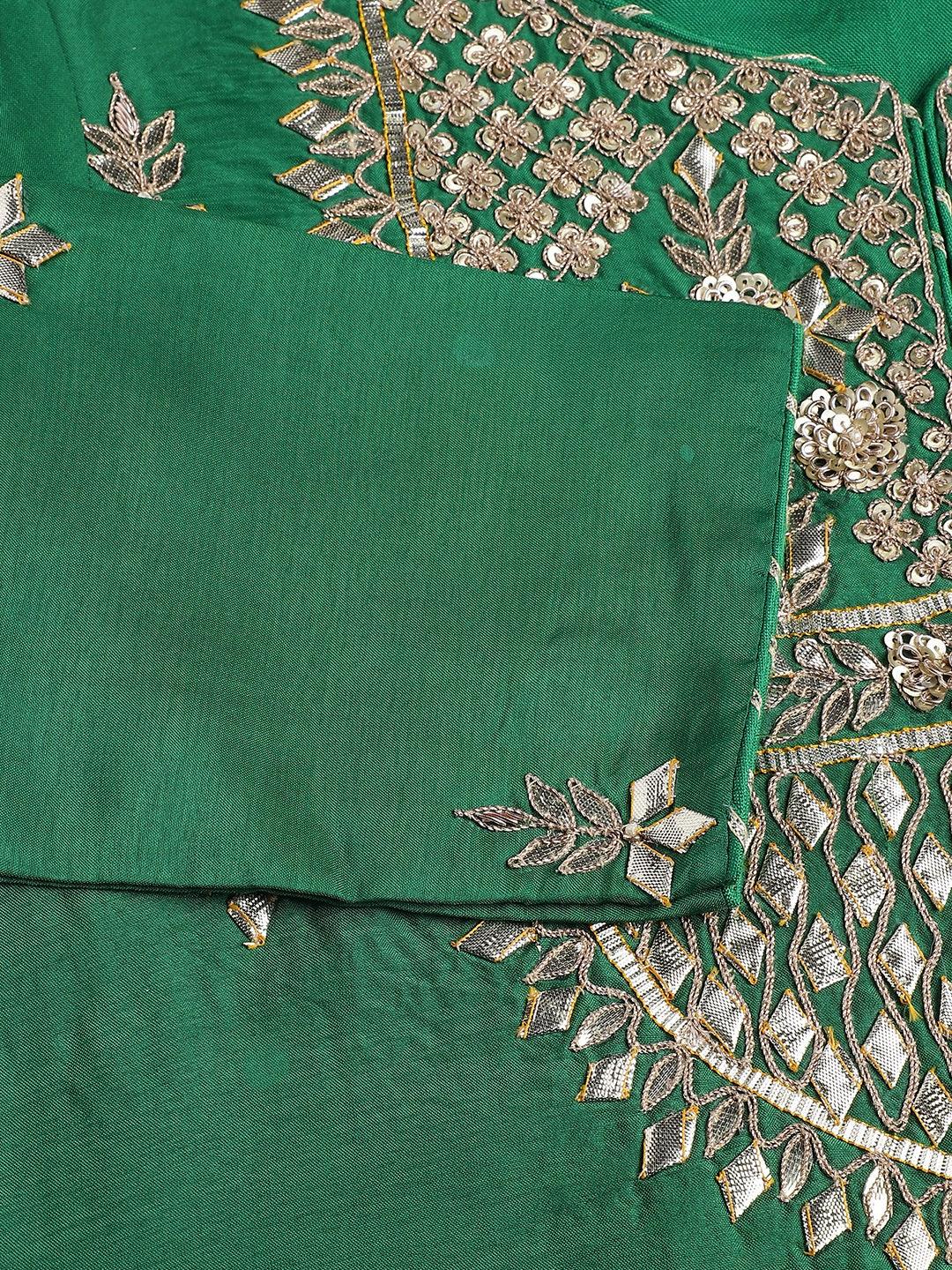 Women's Dark Green Russian silk Hand embroidery Kurta Sharara with Organza dupatta - Taantav