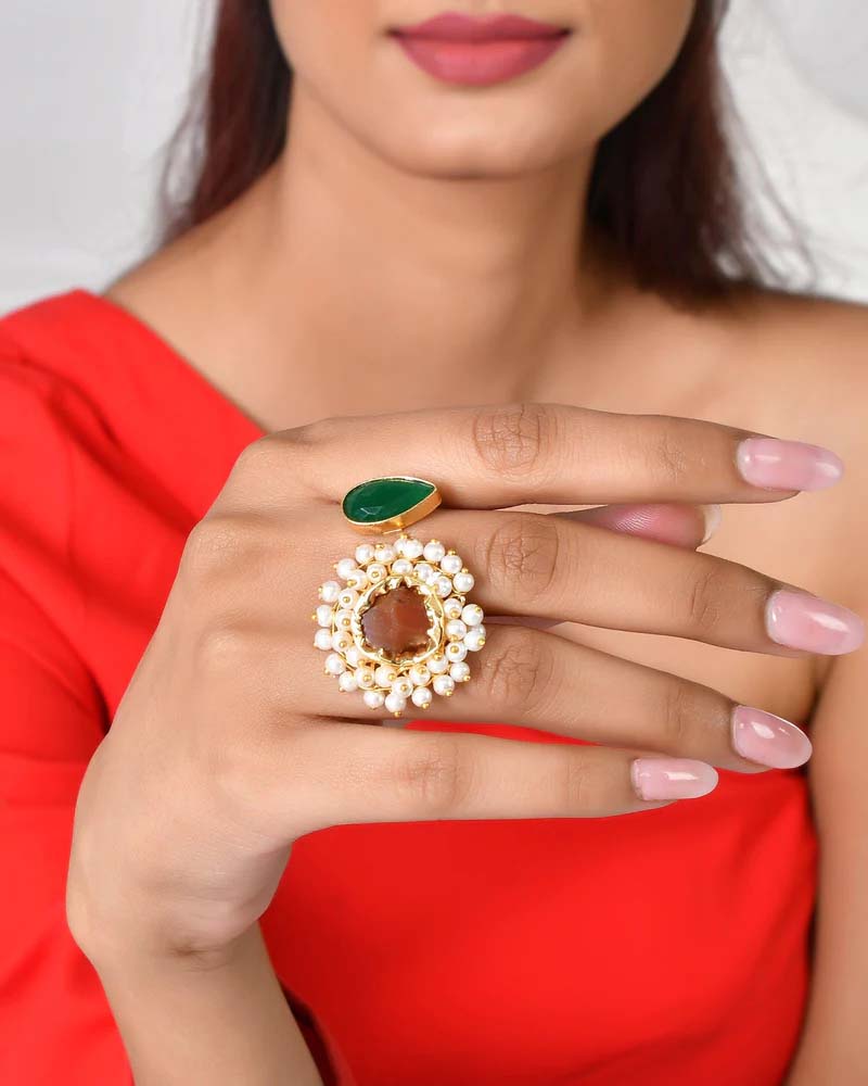 Women's Drop Moti Ring - Zurii Jewels