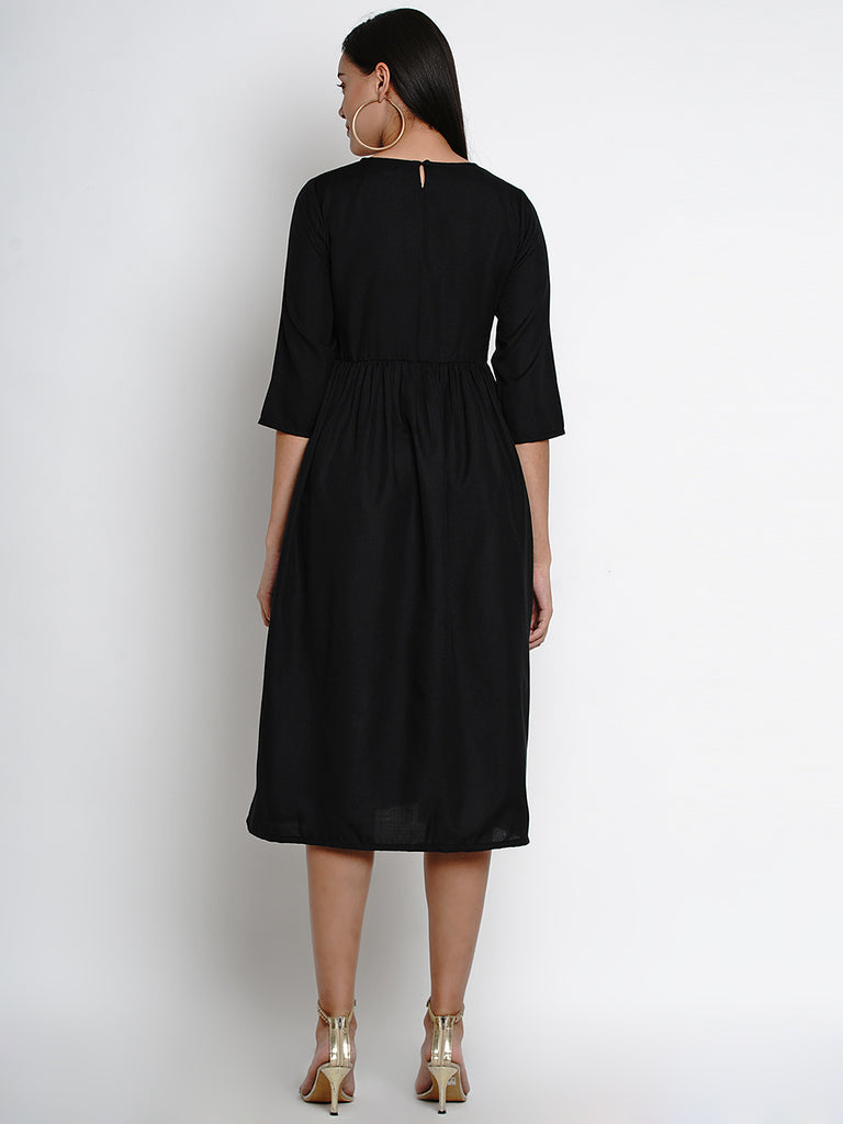 Women's Black Printed A-Line Dress