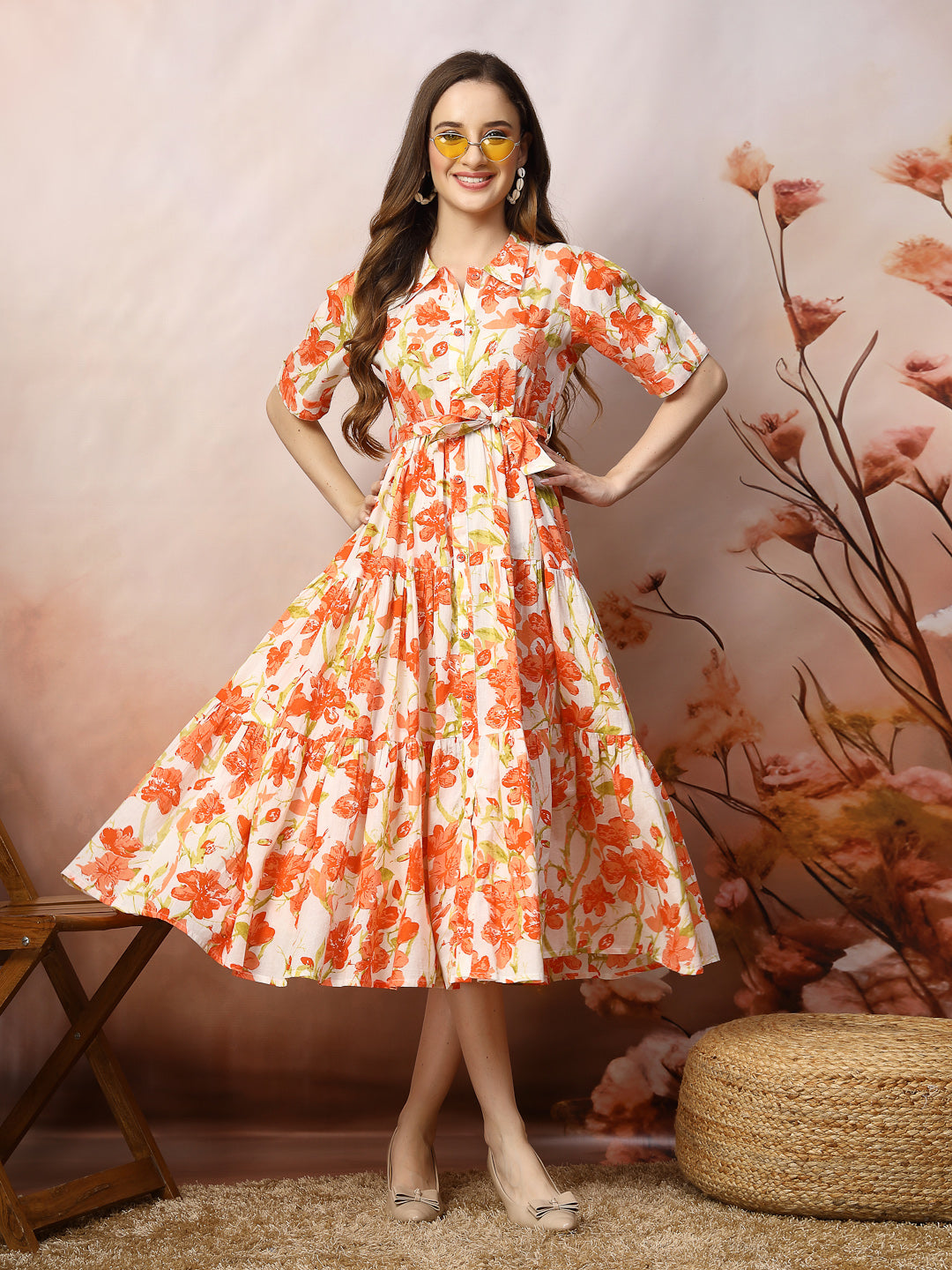 orange cotton dress womens The Gauze Open-Back Dress