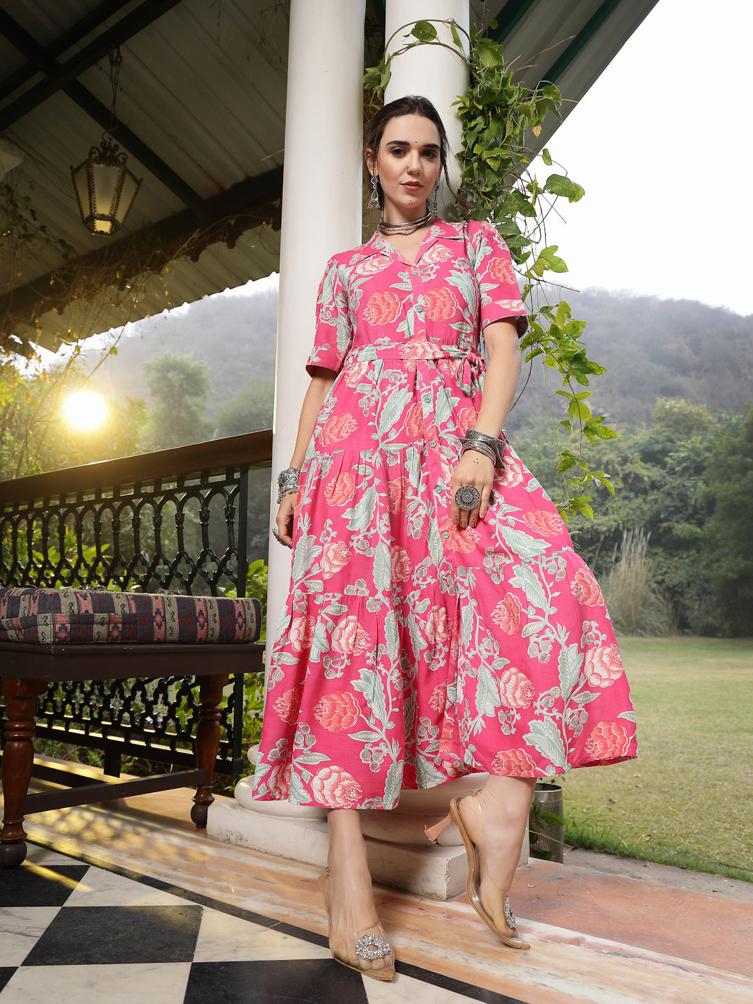 pink rayon dress women's Pink rayon dress Pink / XS