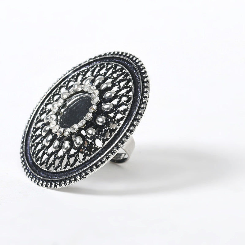 Women's Oxidised Silver-Toned Adjustable Finger Ring - Kamal Johar