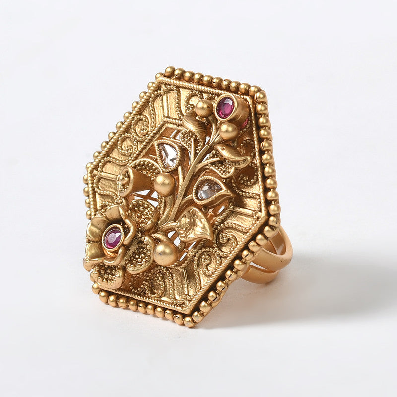 Women's Gold-Plated Stone Studded Adjustable Finger Ring